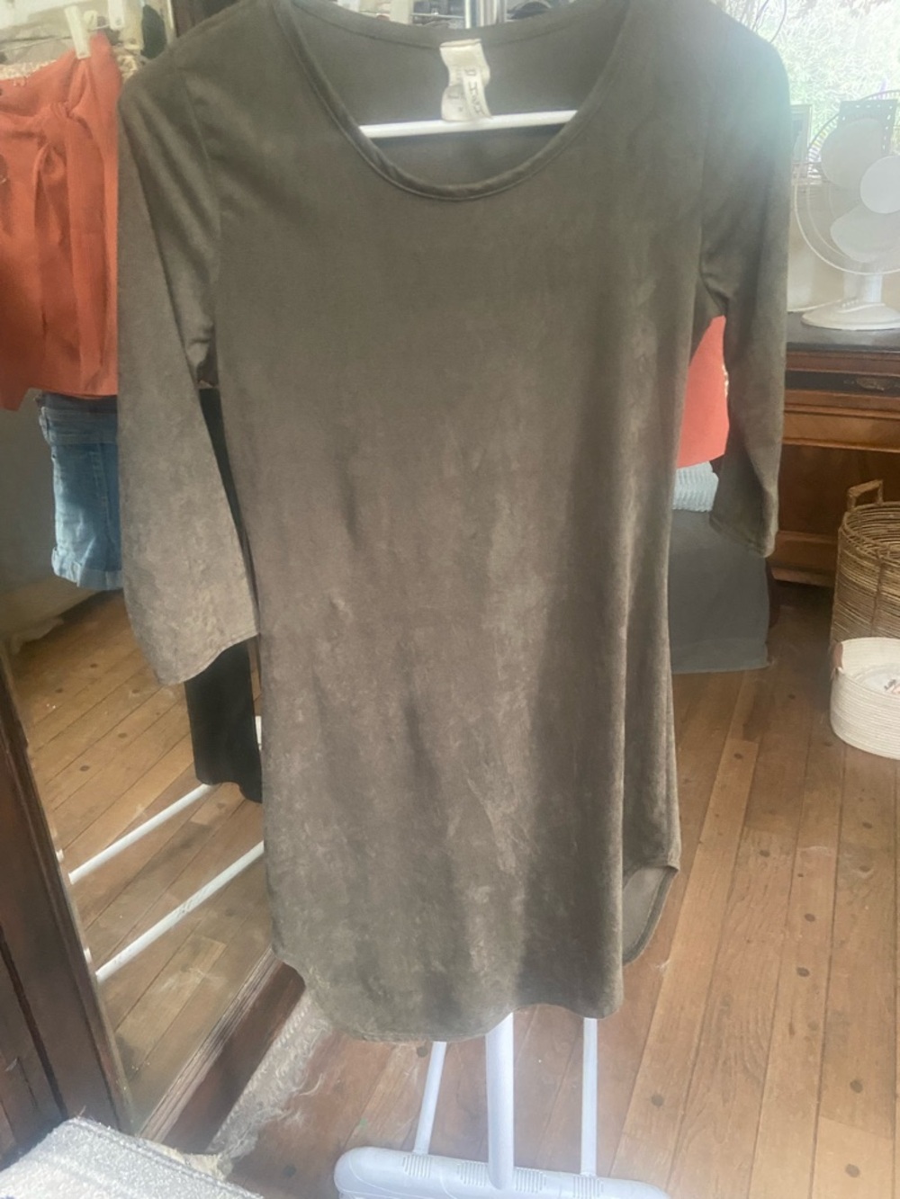 Olive Green Suede-Look Tunic Dress